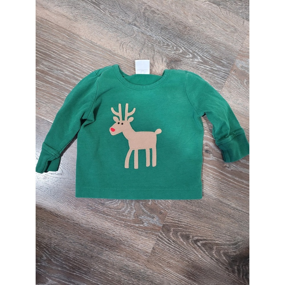 Hanna Andersson Green Long Sleeve Reindeer Shirt Baby 6-12‎ Months Christmas #8